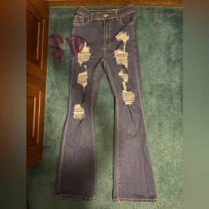 SHEIN petite small blue ripped bootcut jean